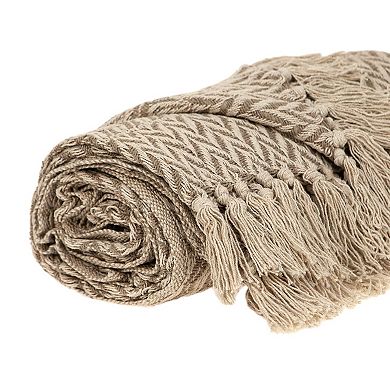 Brown and Beige Transitional Woven Handloom Throw Blanket 52" x 67"