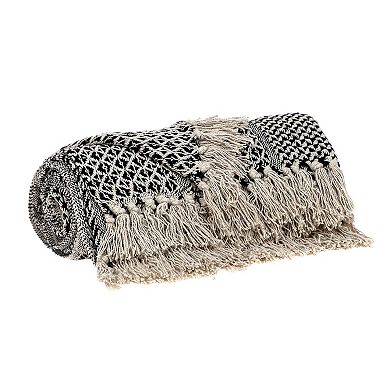 Beige and Black Transitional Woven Handloom Throw Blanket 52" x 67"