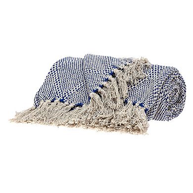Blue and Beige Transitional Woven Handloom Throw Blanket 52” x 67”