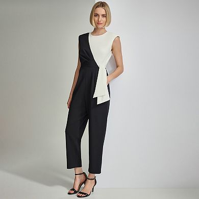 Women's Andrew Marc Short Sleeve Colorblock Side Tie Jumpsuit