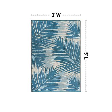 World Rug Gallery Blue Tropical Reversible Indoor / Outdoor Area Rug
