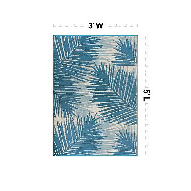 World Rug Gallery Blue Tropical Reversible Indoor / Outdoor Area Rug