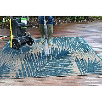 World Rug Gallery Blue Tropical Reversible Indoor / Outdoor Area Rug