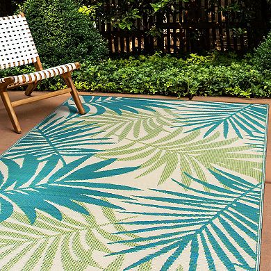 World Rug Gallery Green Modern Fronds Reversible Indoor / Outdoor Area Rug