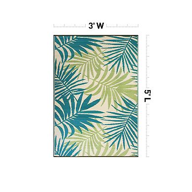 World Rug Gallery Green Modern Fronds Reversible Indoor / Outdoor Area Rug