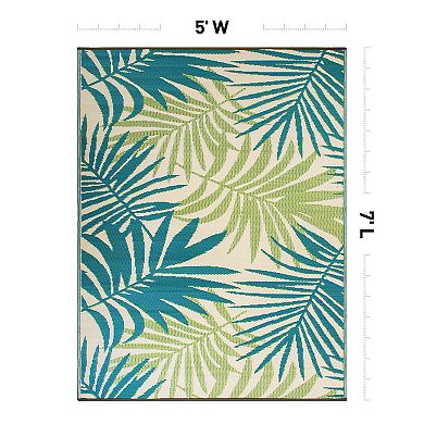 World Rug Gallery Green Modern Fronds Reversible Indoor / Outdoor Area Rug