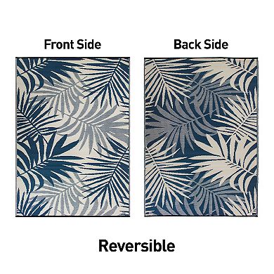 World Rug Gallery Navy Modern Fronds Reversible Indoor / Outdoor Area Rug