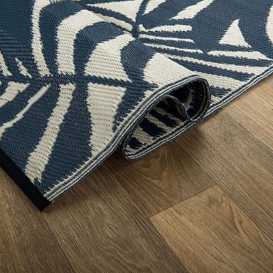 World Rug Gallery Navy Modern Fronds Reversible Indoor / Outdoor Area Rug