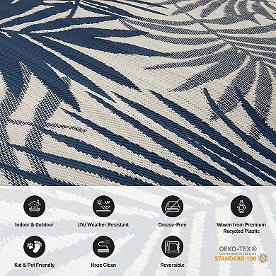 World Rug Gallery Navy Modern Fronds Reversible Indoor / Outdoor Area Rug