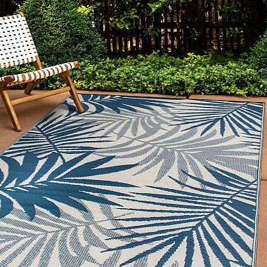 World Rug Gallery Navy Modern Fronds Reversible Indoor / Outdoor Area Rug