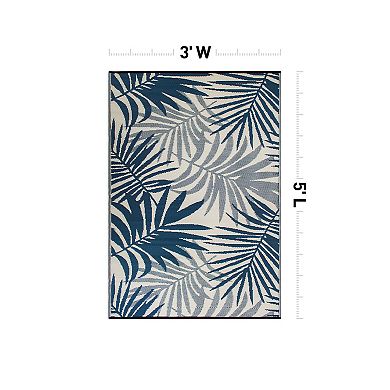 World Rug Gallery Navy Modern Fronds Reversible Indoor / Outdoor Area Rug