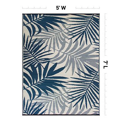 World Rug Gallery Navy Modern Fronds Reversible Indoor / Outdoor Area Rug