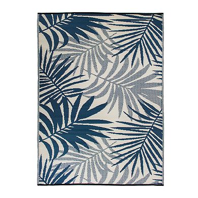 World Rug Gallery Navy Modern Fronds Reversible Indoor / Outdoor Area Rug