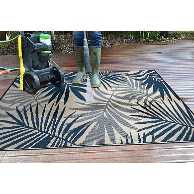 World Rug Gallery Navy Modern Fronds Reversible Indoor / Outdoor Area Rug