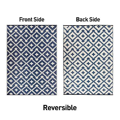 World Rug Gallery Navy Trellis Reversible Indoor / Outdoor Area Rug