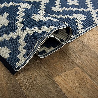 World Rug Gallery Navy Trellis Reversible Indoor / Outdoor Area Rug