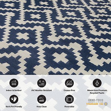 World Rug Gallery Navy Trellis Reversible Indoor / Outdoor Area Rug