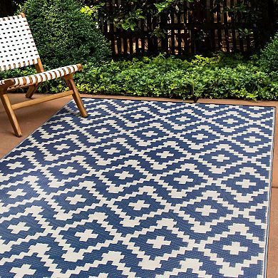 World Rug Gallery Navy Trellis Reversible Indoor / Outdoor Area Rug