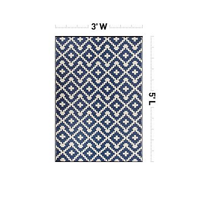 World Rug Gallery Navy Trellis Reversible Indoor / Outdoor Area Rug