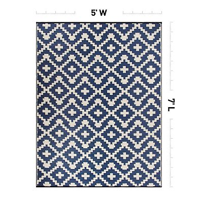 World Rug Gallery Navy Trellis Reversible Indoor / Outdoor Area Rug
