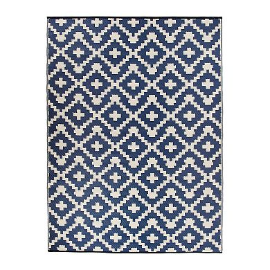 World Rug Gallery Navy Trellis Reversible Indoor / Outdoor Area Rug