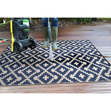 World Rug Gallery Navy Trellis Reversible Indoor / Outdoor Area Rug