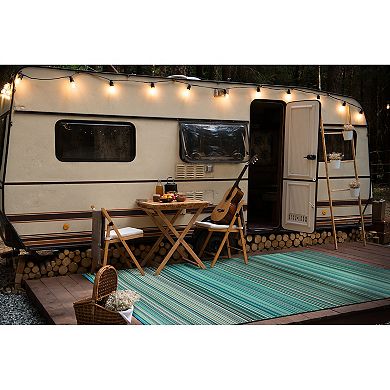 World Rug Gallery Blue Stripe Reversible Indoor / Outdoor Area Rug