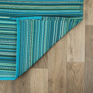 World Rug Gallery Blue Stripe Reversible Indoor / Outdoor Area Rug