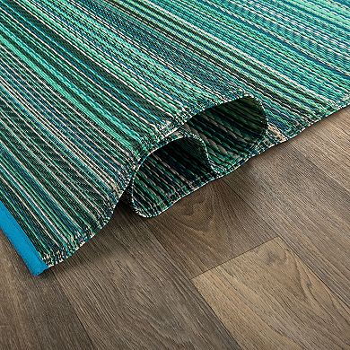 World Rug Gallery Blue Stripe Reversible Indoor / Outdoor Area Rug
