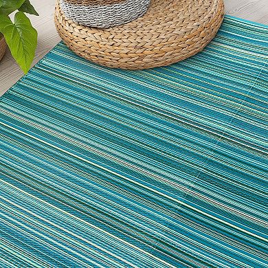 World Rug Gallery Blue Stripe Reversible Indoor / Outdoor Area Rug