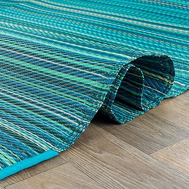 World Rug Gallery Blue Stripe Reversible Indoor / Outdoor Area Rug