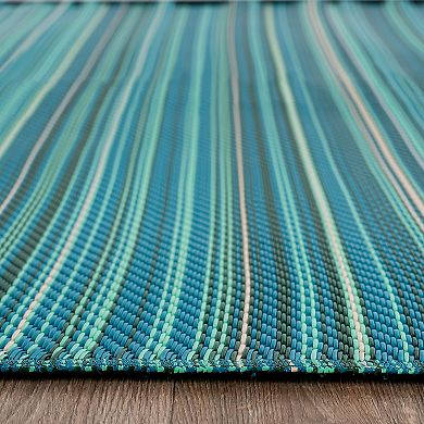 World Rug Gallery Blue Stripe Reversible Indoor / Outdoor Area Rug