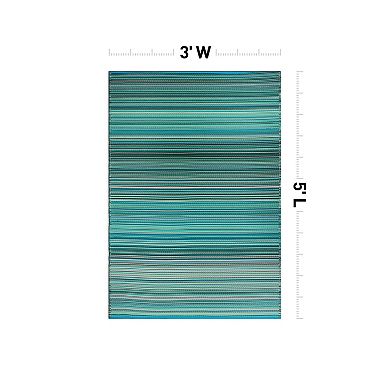 World Rug Gallery Blue Stripe Reversible Indoor / Outdoor Area Rug