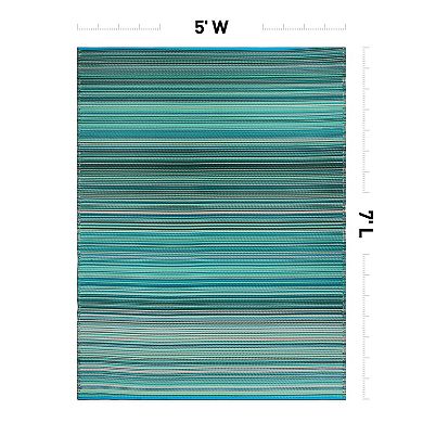 World Rug Gallery Blue Stripe Reversible Indoor / Outdoor Area Rug