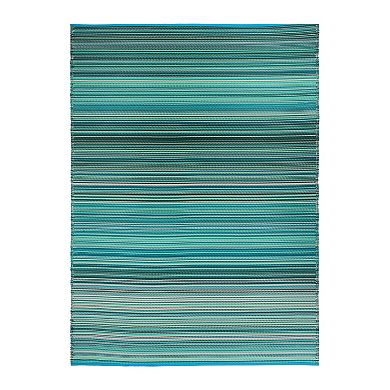 World Rug Gallery Blue Stripe Reversible Indoor / Outdoor Area Rug