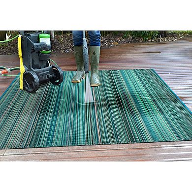 World Rug Gallery Blue Stripe Reversible Indoor / Outdoor Area Rug