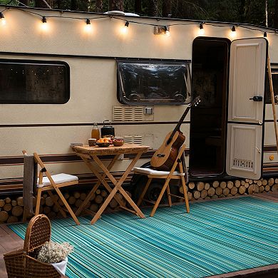 World Rug Gallery Blue Stripe Reversible Indoor / Outdoor Area Rug