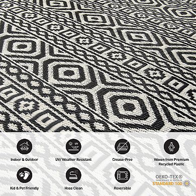 World Rug Gallery Black Geometric Reversible Indoor / Outdoor Area Rug