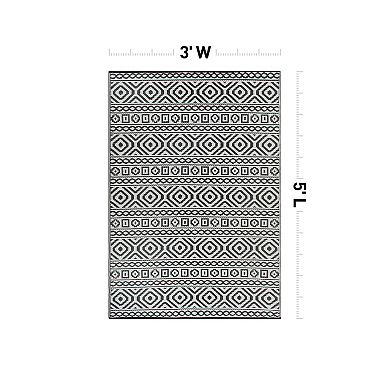 World Rug Gallery Black Geometric Reversible Indoor / Outdoor Area Rug