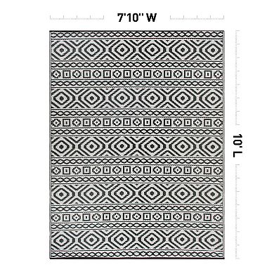 World Rug Gallery Black Geometric Reversible Indoor / Outdoor Area Rug