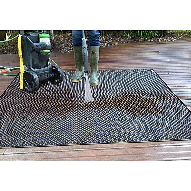 World Rug Gallery Navy & Tan Solid Reversible Indoor / Outdoor Area Rug