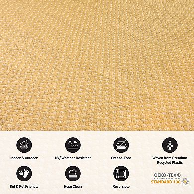 World Rug Gallery Beige & Yellow Solid Reversible Indoor / Outdoor Area Rug