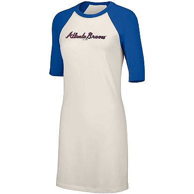 Women's Lusso White Atlanta Braves Nettie Raglan Half-Sleeve Tri-Blend T-Shirt Dress