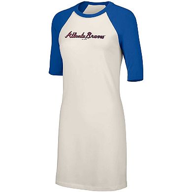 Women's Lusso  White Atlanta Braves Nettie Raglan Half-Sleeve Tri-Blend T-Shirt Dress