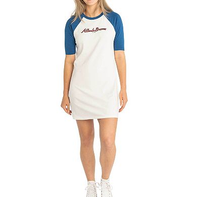 Women's Lusso  White Atlanta Braves Nettie Raglan Half-Sleeve Tri-Blend T-Shirt Dress