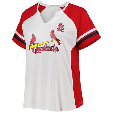 Women's White/Red St. Louis Cardinals Plus Size Notch Neck T-Shirt