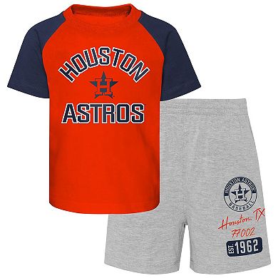 Toddler Orange/Heather Gray Houston Astros Two-Piece Groundout Baller Raglan T-Shirt & Shorts Set