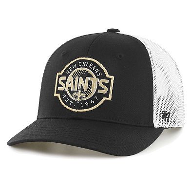 Youth '47 Black/White New Orleans Saints Scramble Adjustable Trucker Hat