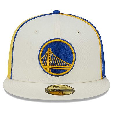 Men's New Era Cream Golden State Warriors Piped Pop Panel 59FIFTY Fitted Hat