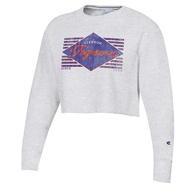 Women's Champion Heather Gray Clemson Tigers Reverse WeaveÂ Cropped Pullover Sweatshirt